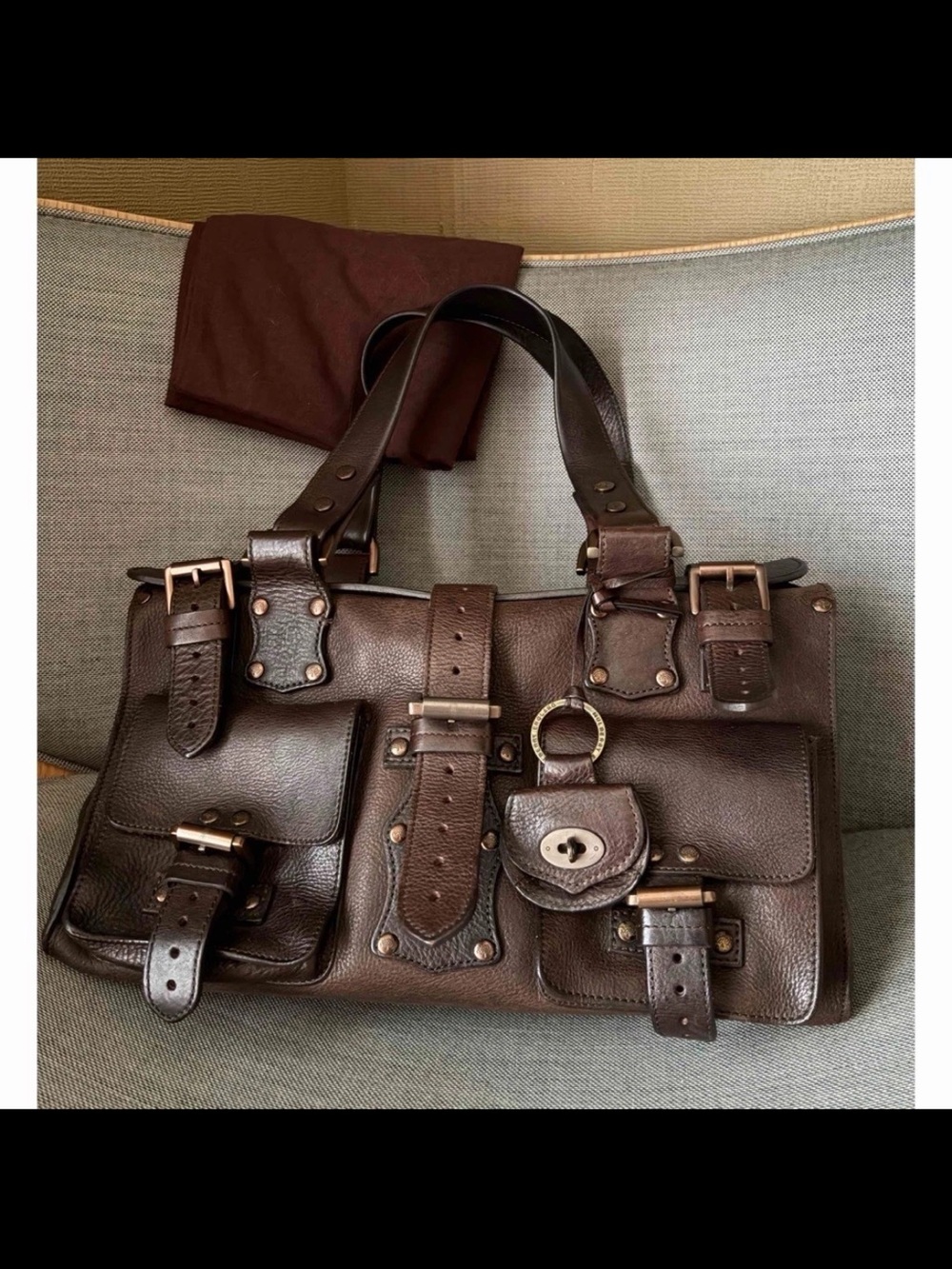 Mulberry Dark Brown Leather Satchel with Buckle Accents